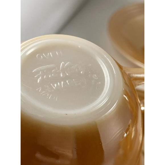 Vintage Anchor Hocking Fire King Peach Luster Three Band - 2 Teacup/Saucer Sets - Picture 7 of 9